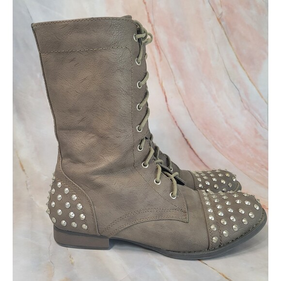 Bamboo Rascal taupe studded vegan leather calf height boots size 9 - Picture 2 of 13